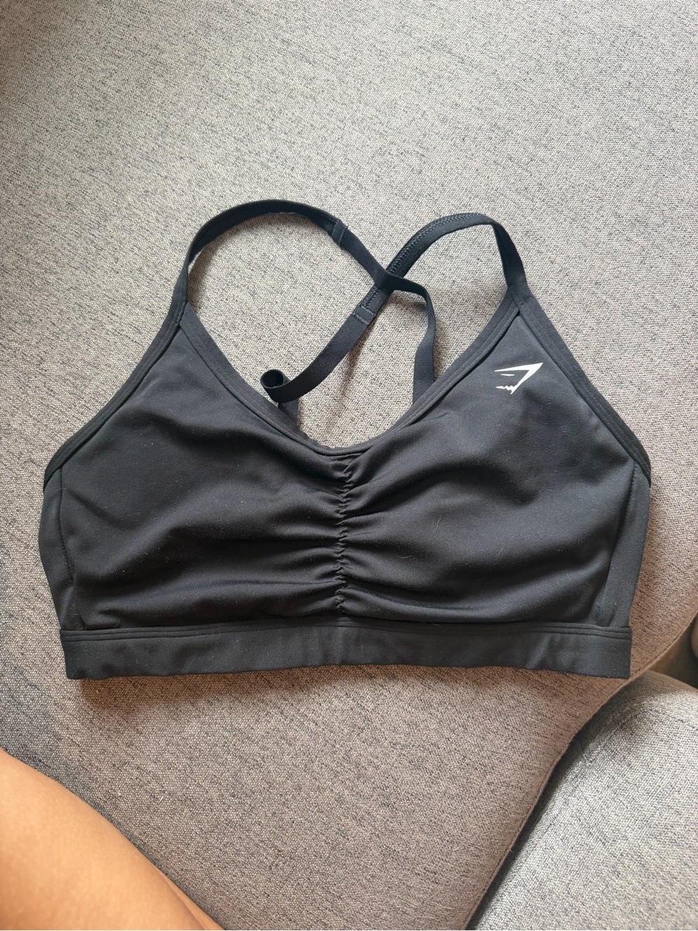 Gymshark Black Ruched Crossover-Strap Sports Bra